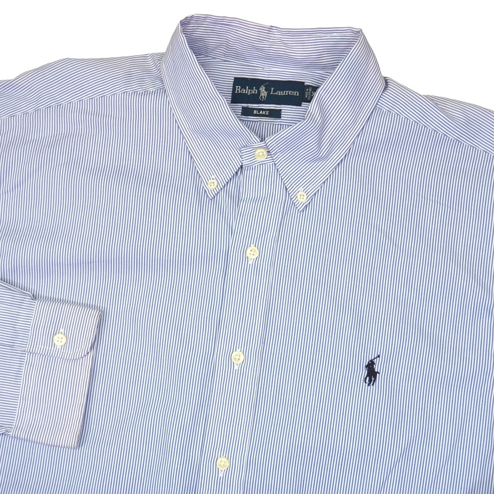 Vintage NEW Ralph Lauren Blake Button Down Shirt Men XL Blue Stripe Long Sleeve